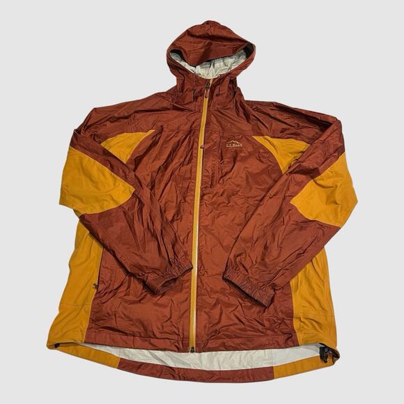 Ll Bean Full Zip Rain Jacket Hooded Orange Color Block Mens Size Large - Picture 1 of 8
